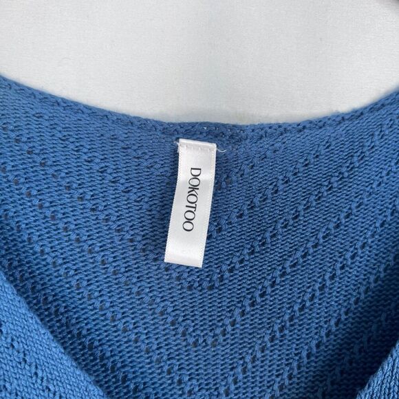 Dokotoo Blue Vneck 1/2 Drop Sleeve Open Weave Knit Tunic Sweater Size 2XL - Picture 6 of 9